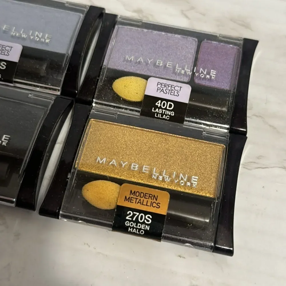 Maybelline, eyeshadow colors night sky, lasting lilacs, golden halo ,blue blazes